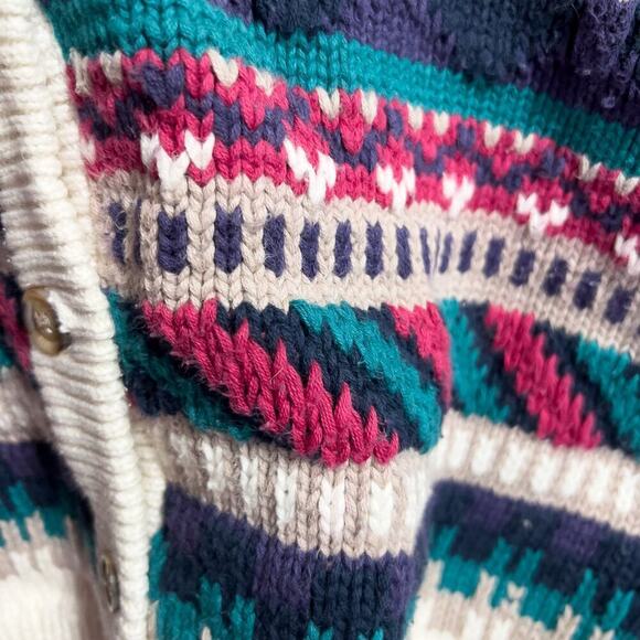 Vintage Eddie Bauer Cardigan Small Sweater Cotton Cottage Green Pink Pattern - Picture 9 of 11